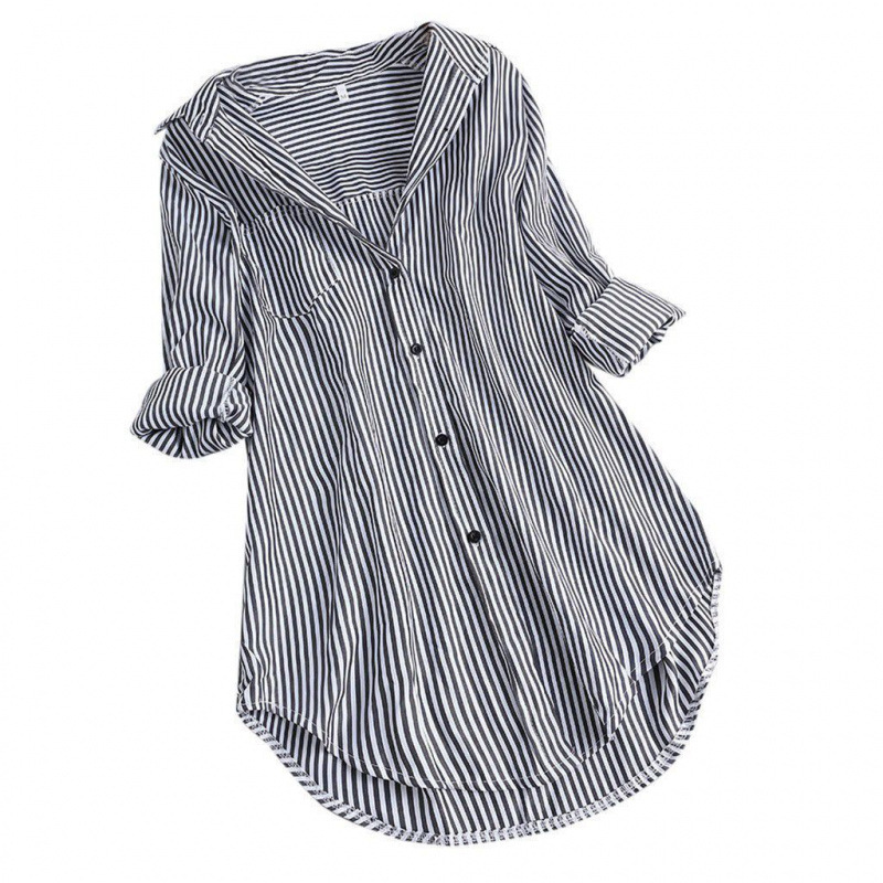 European and American Cross-Border Aliexpress Independent Station Spring and Summer Chic Striped Long-Sleeved Loose Shirt for Women