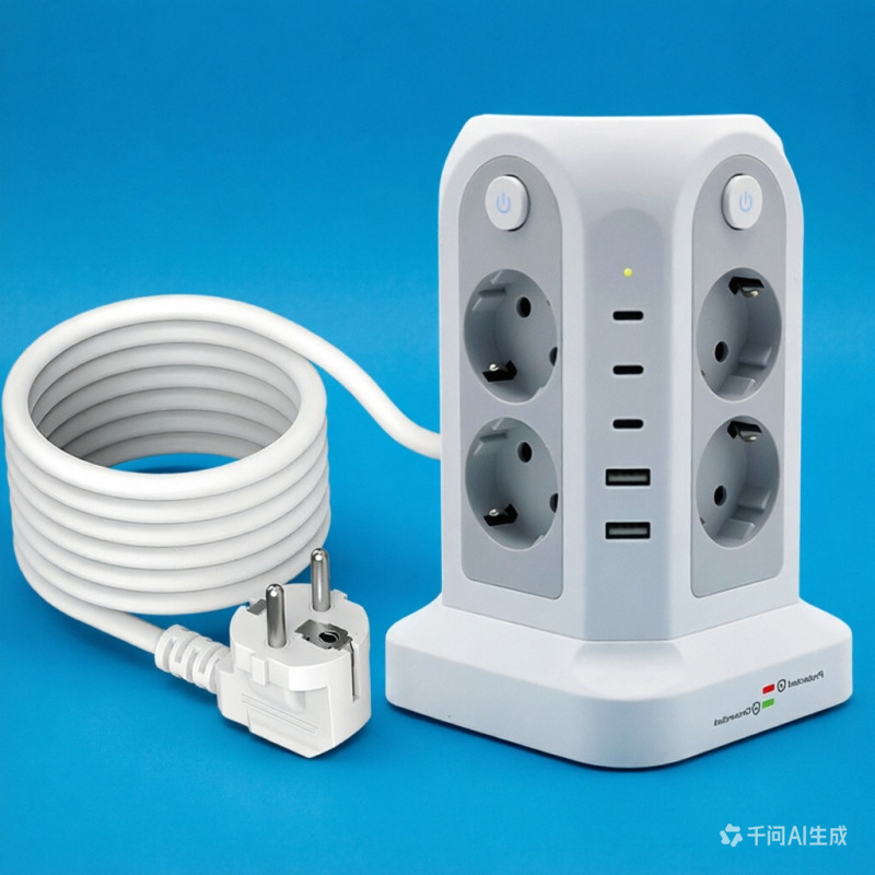 Cross-Border Supply of European Standard Double-Layer Multi-Functional Sockets, Multi-Port Household and Office Desktop Vertical Power Strips, Color-Blocked Power Strips