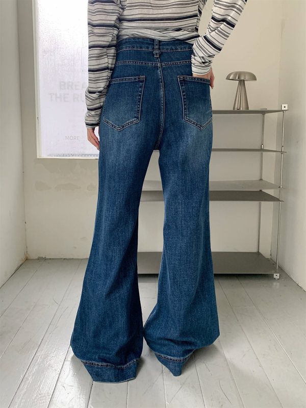 誉一新款2025秋季美式高街微牛仔裤女小个子宽松休闲长裤女C75500|undefined