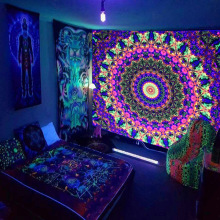 跨境亚马逊波西米亚荧光挂毯水母星空夜光背景布房间装饰挂布
