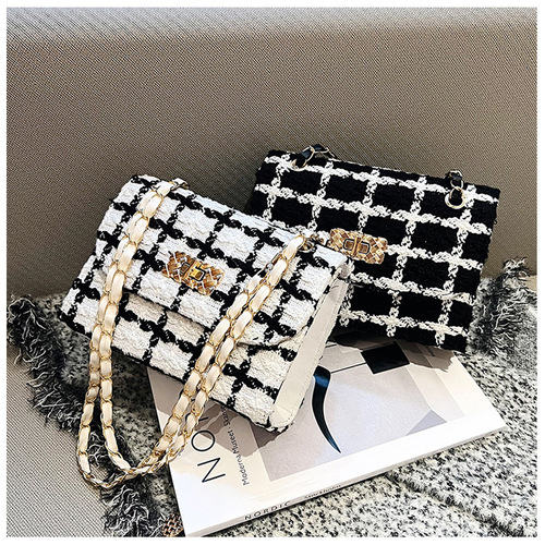 2024 spring and autumn new style small fragrant woolen bag women's fashion trend chain bag texture one-shoulder cross-body small square bag