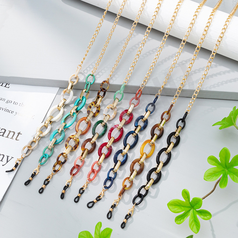 European and American Street Trendy Buckle Alloy Glasses Chain Women's Acrylic Colorful Mask Chain Anti-lost Neck Glasses Lanyard