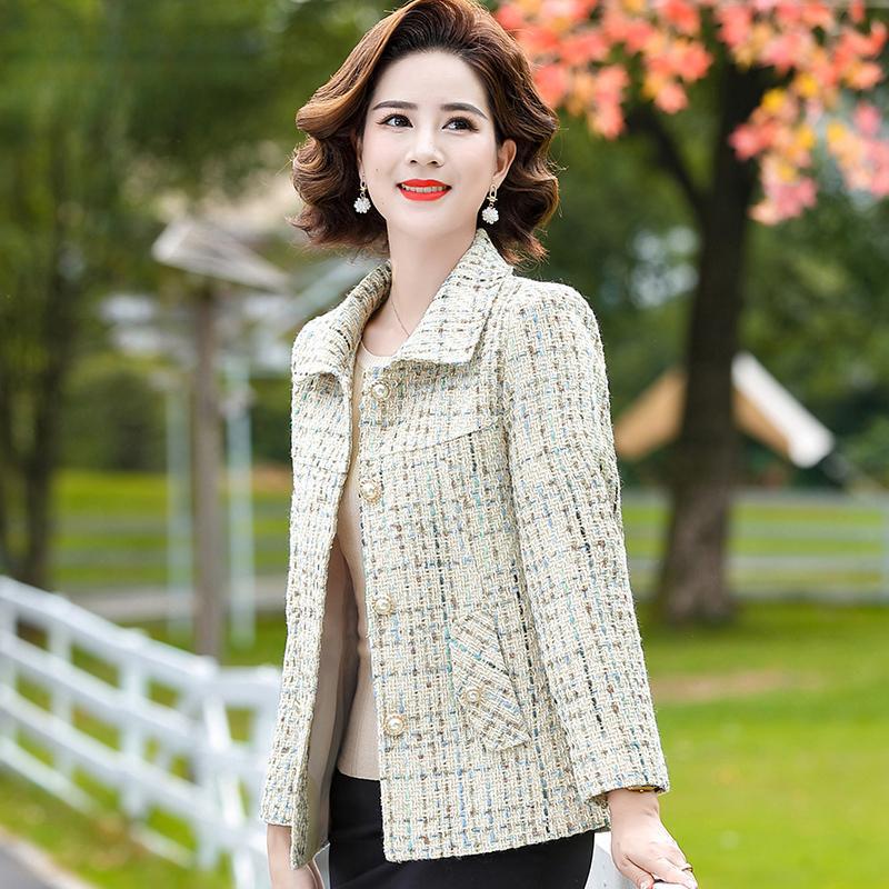 新款中年妈妈春装外套气质小香风短款中老年女春秋呢子上衣两件套|undefined