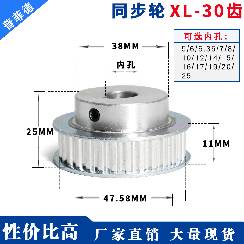 同步轮XL30齿/T BF型 同步带轮 槽宽11 键槽 内孔5-25 凸台带顶丝