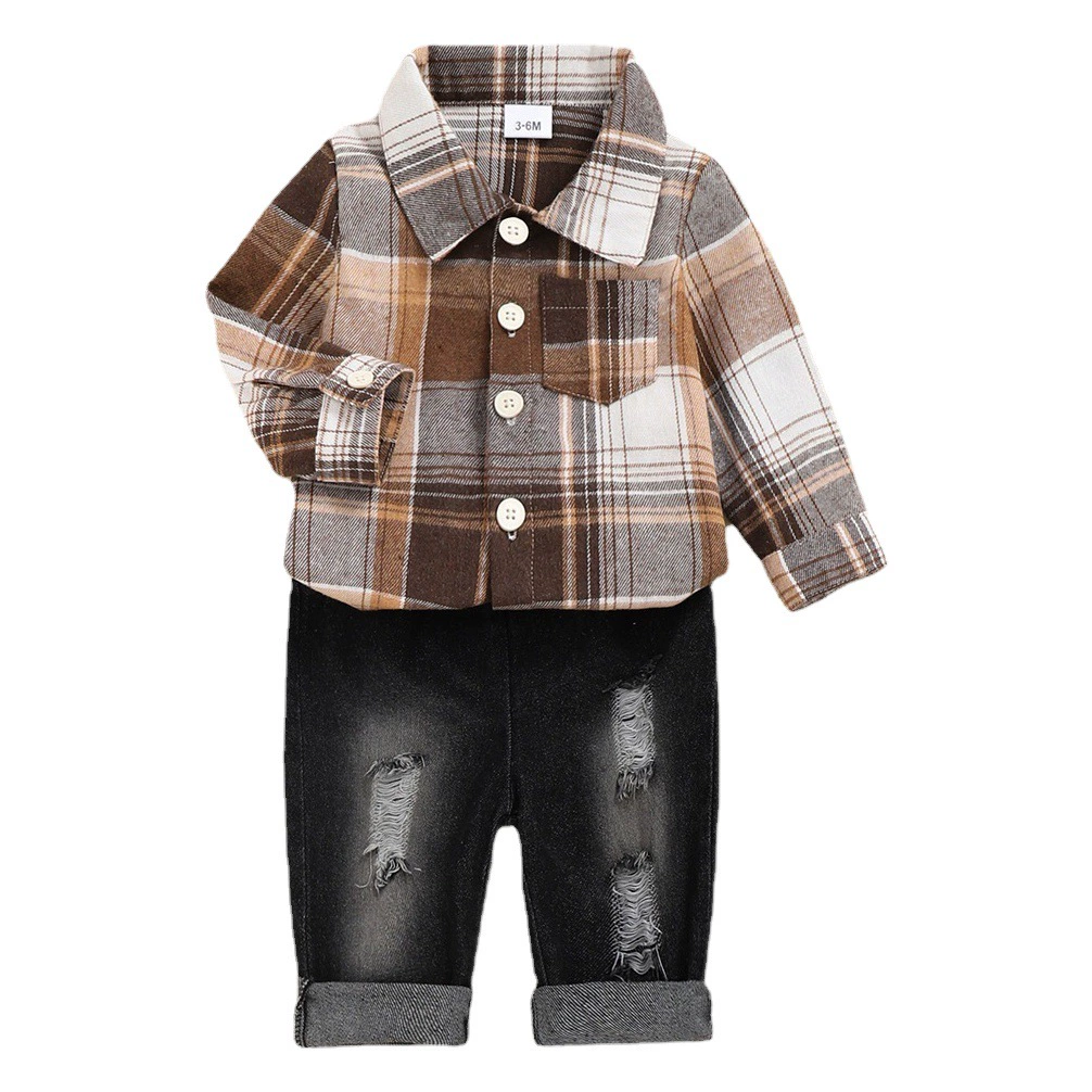 Детская одежда Весна и Осень Новый ребенок неторопливый ветер с длинными рукавами для мальчиков рубашка для девочек Детский джинсовый набор