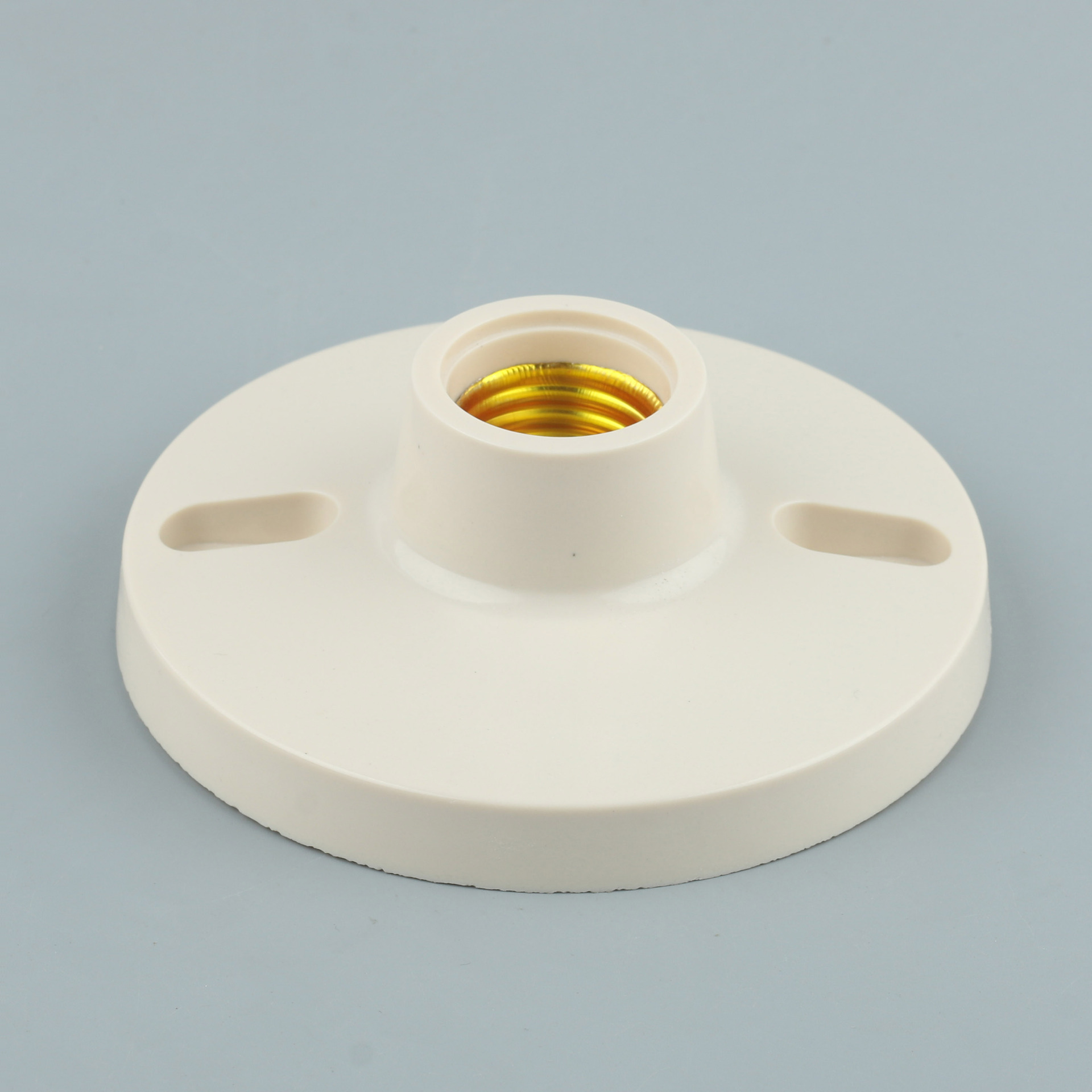 E27 redondo abierto soporte de lámpara plana de plástico ignífugo tornillo cabeza de lámpara de pared tipo techo base de bombilla LED