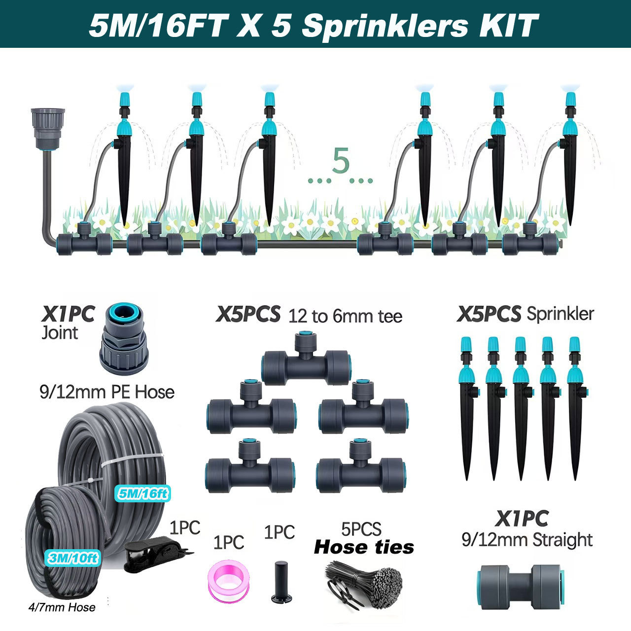 Bodentropf-System mit integrierter, verstellbarer Schnellanschluss-Sprühdüse für die automatische Bewässerung von Gemüse und Blumen (Set)_voghion.com