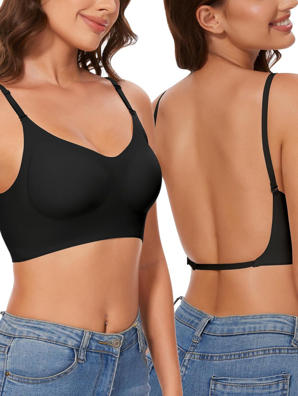 SHEIN 人気のヨーロッパとアメリカのシームレスな大きなバックレス下着 U 字型美しい背中の下着小さな胸プッシュアップ胸パッド付きアウターブラ|undefined