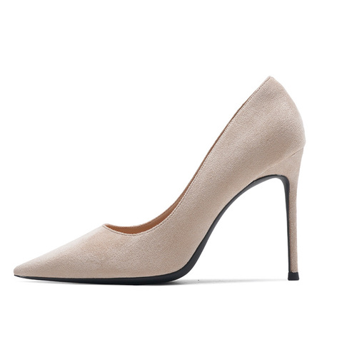  new style simple suede comfortable work women's shoes stiletto pointed toe shallow high heels women's versatile commuting shoes