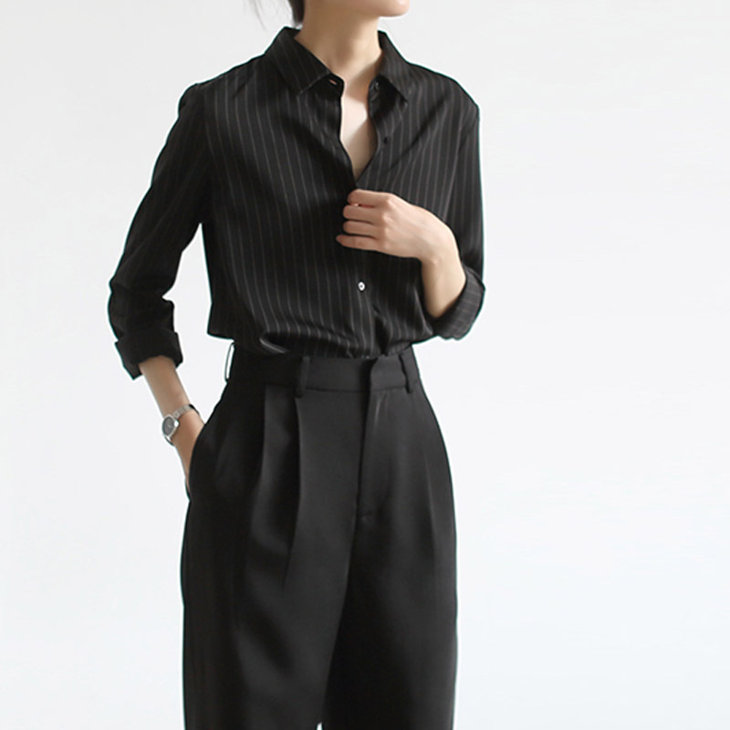 2026 Spring New Style Black Striped Shirt for Women, High-End Work Interview Shirt, Professional Attire