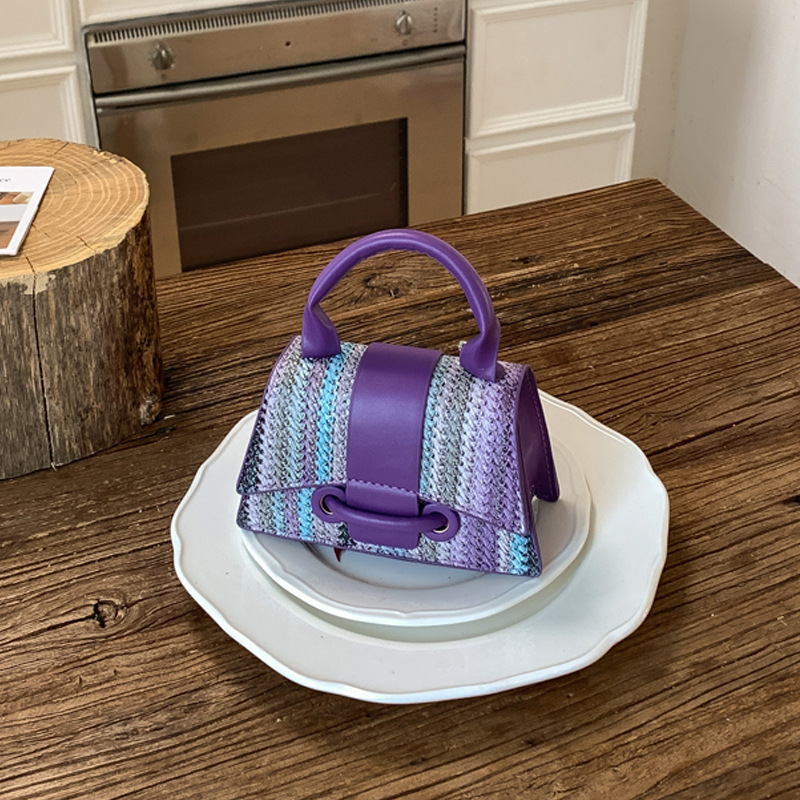 Women's Patchwork Small Square Handbag With Lock Clasp Fashionable_voghion.com