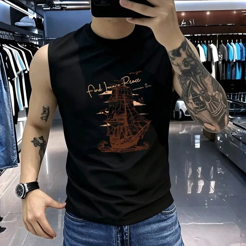 Men's Summer Trendy Brand Vest, Sleeveless Sports Tank Top, Pure Cotton Loose Casual Versatile Outerwear Men's Summer Trendy Brand Vest, Sleeveless Sports Tank Top, Pure Cotton Loose Casual Versatile Outerwear