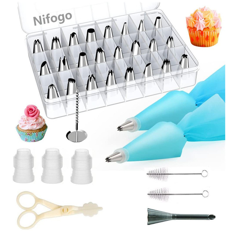 Factory Wholesale Assorted Decorating Tips Set with Number 34, 24-Piece Decorating Tips, Decorating Bag, Cupcake Tips