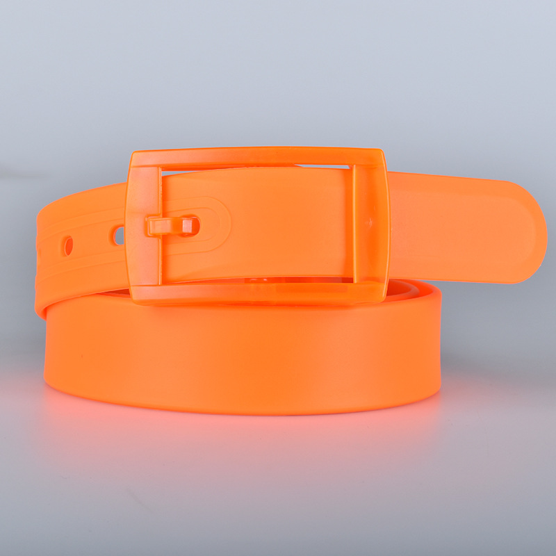 Cinturón unisex de silicona colorida con hebilla de pin, color caramelo, sin metal, cinturón de plástico blanco y rojo para pantalones, venta directa de fábrica
