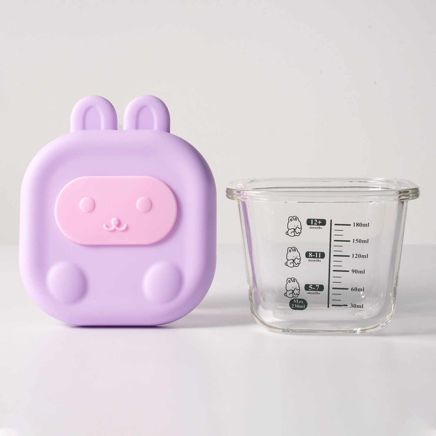 High Borosilicate Glass Children's Food Bowl, Cute Baby Silicone Bowl with Lid, Baby Supplies Storage and Preservation Box, Tableware