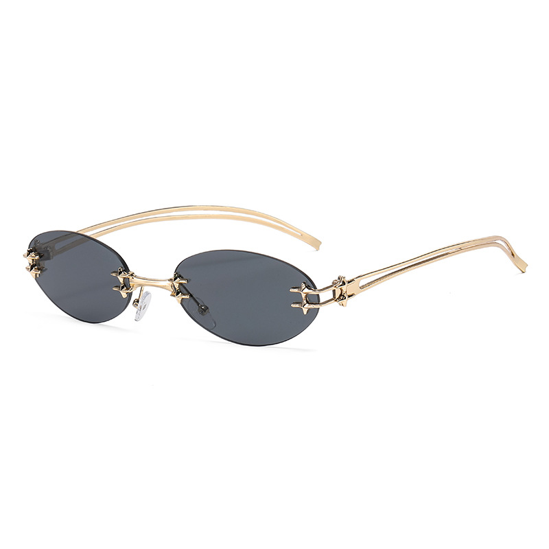 Occhiali da sole retrò ovali a cinque punte senza montatura da donna, stile coreano, alla moda, unisex, popolari su Instagram_voghion.com