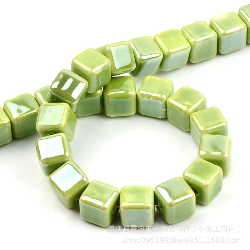 Handmade Ceramic Square Beads, 6/8/10 mm Polished Glazed Cubes for Necklace & Bracelet