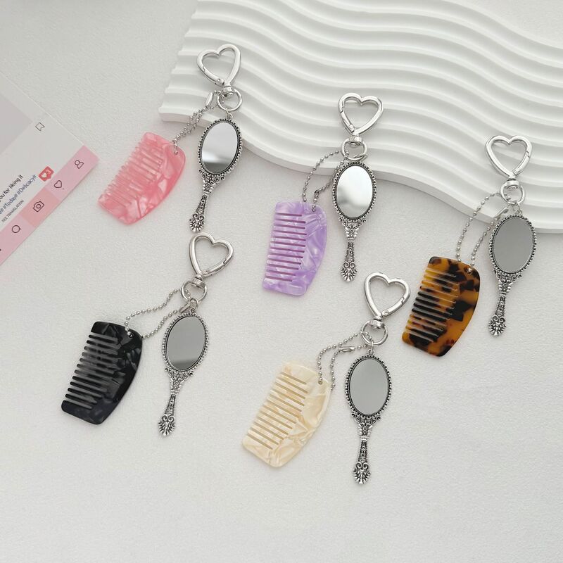 Acetate Mini Comb Handheld Mirror Keychain Pendant Phone Chain Bag Decoration Versatile Fashion Accessory Acetate Mini Comb Handheld Mirror Keychain Pendant Phone Chain Bag Decoration Versatile Fashion Accessory