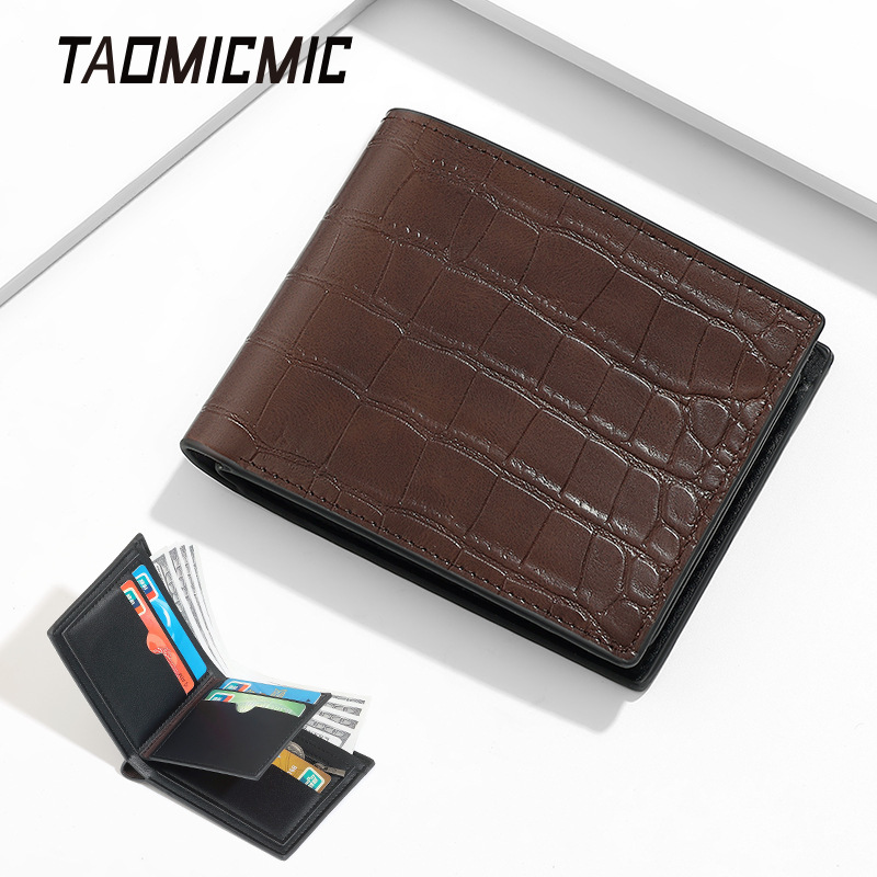 2025 Fashion Retro Crocodile Pattern Pu Leather Short Dollar Clip Men's Wallet Multi-Functional Large Banknote Clip Card Holder