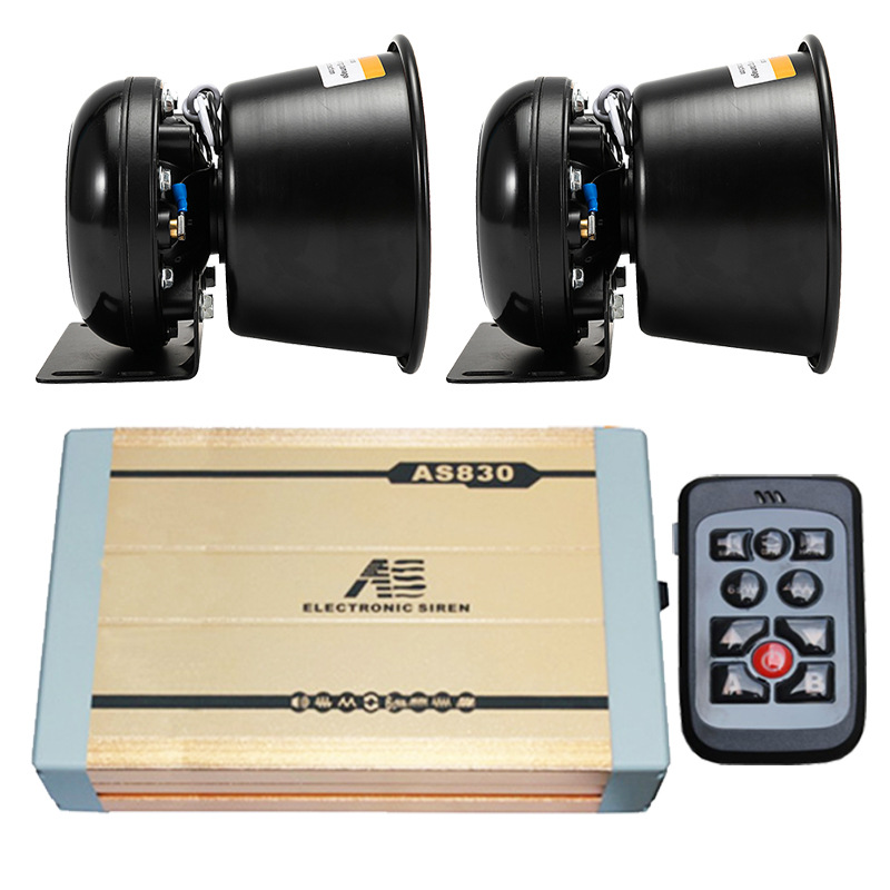 Car-mounted wireless remote control siren, 12V/24V car loudspeaker, high-pitched alarm, AS830C + round speaker