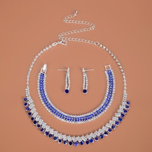 中东流行饰品蓝色三件套装颈项链 时尚百搭新娘婚纱饰品厂家批发