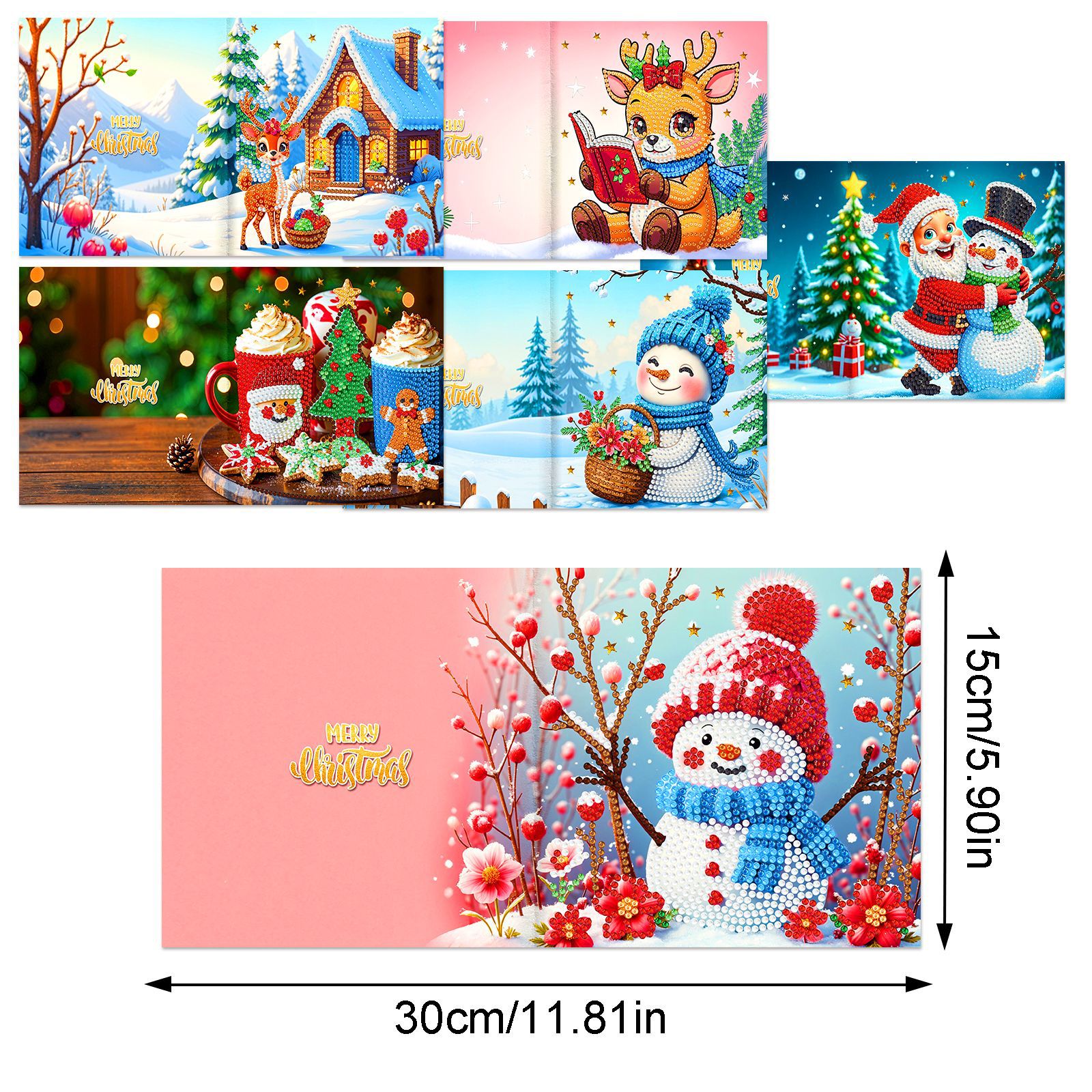 Explosiones transfronterizas de Navidad multiserie de tarjetas de felicitación puntuales hechas a mano 9 conjuntos de sobre de diamante 6 conjuntos de dibujos animados