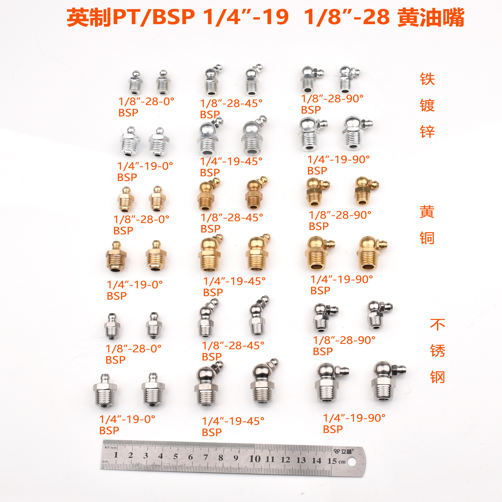 英制G/BSPT 1/4"-19  1/8"-28牙接头直弯型注油黄油枪嘴头咀