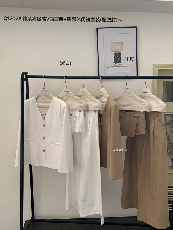 卡其色感西装套装女2025春秋新款韩系轻熟风休闲阔腿裤两件套配腰|undefined