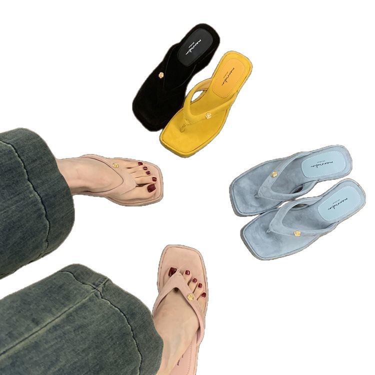 レトロスエード厚底ビーチサンダル女性用フレンチスタイル美しいウェッジビーチカジュアルホリデーサンダル|undefined