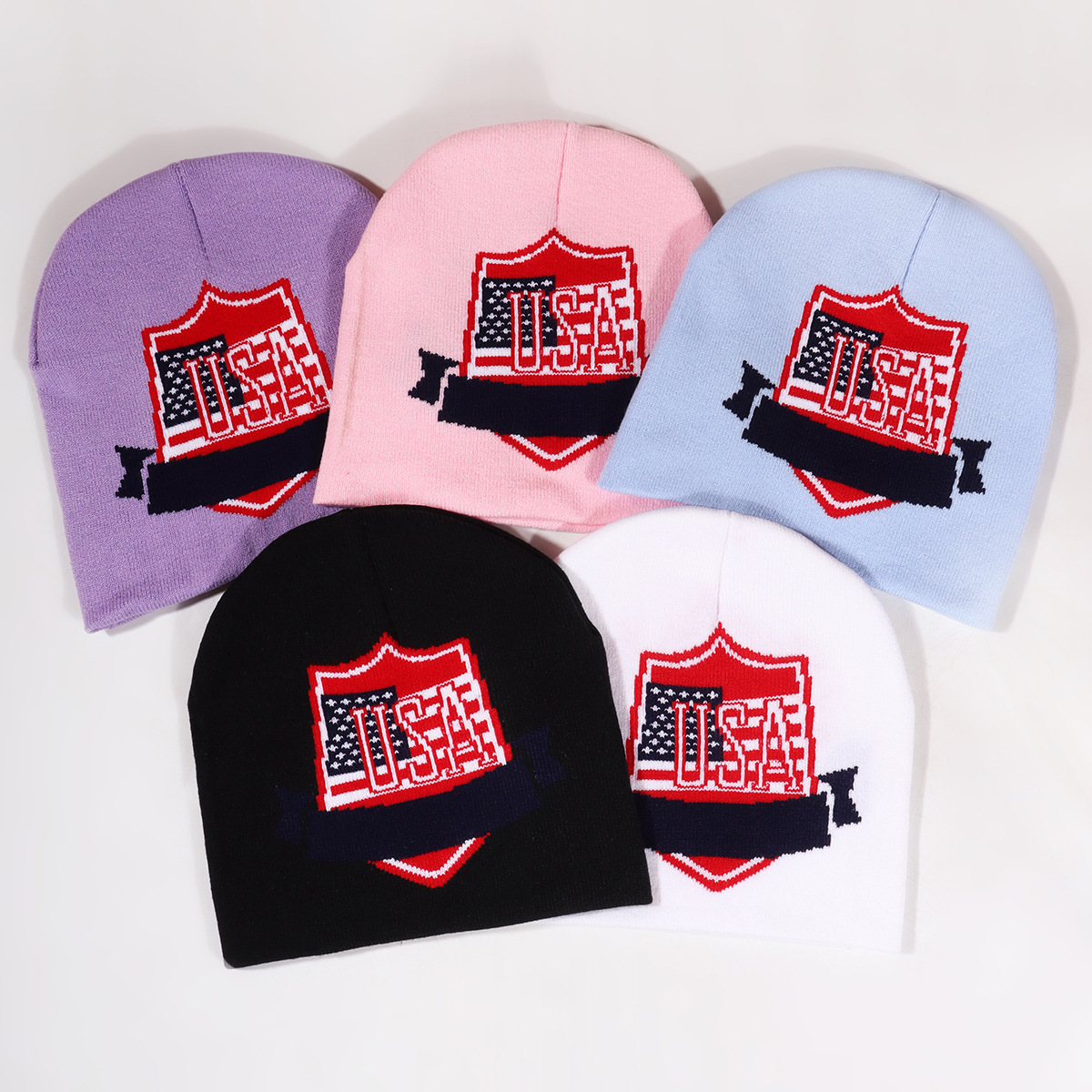 Unisex Flag shield jacquard knit cap simple_voghion.com