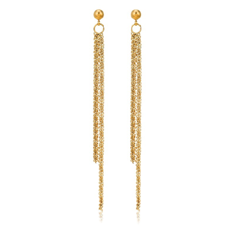 Celebridad en línea ins larga borla pendientes de acero inoxidable europeo y americano nicho diseño cadena oro real electroplated pendientes para mujeres