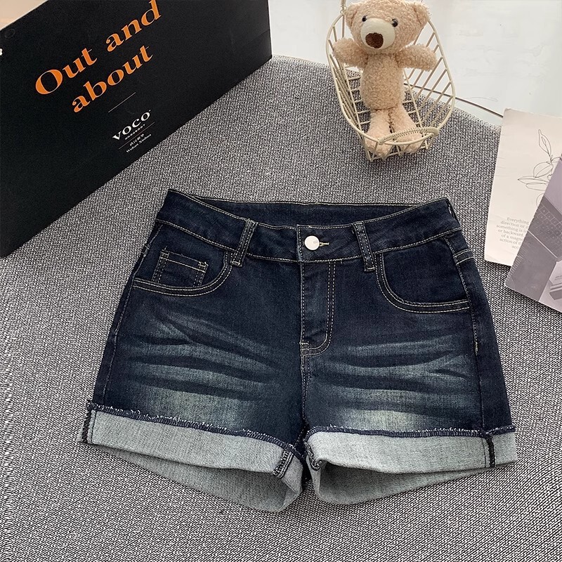 Dark Blue Hip-Enhancing Denim Shorts for Women, Low-Waisted, High-Rise, Tight-Fitting Butt-Lifting Hot Pants, Summer Thin Elastic Hip-Hugging Shorts