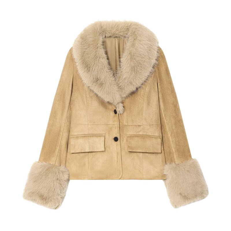 Cross-Border Export Women's Clothing 2025 Autumn and Winter New European and American Style Fashionable Suede Artificial Fur Suit Jacket