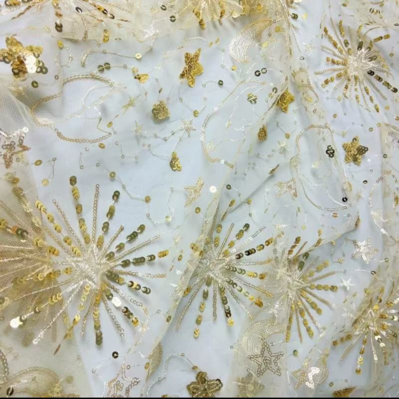 新款心语星愿月亮五角星星珠片亮片蕾丝服装裙子礼服面料DIY辅料
