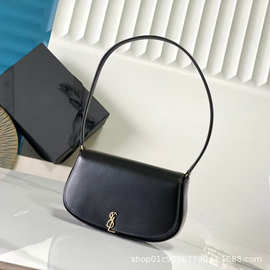 2025年新款迷你腋下包翻盖搭扣半月形黑色Box皮 牛皮 单肩手提女
