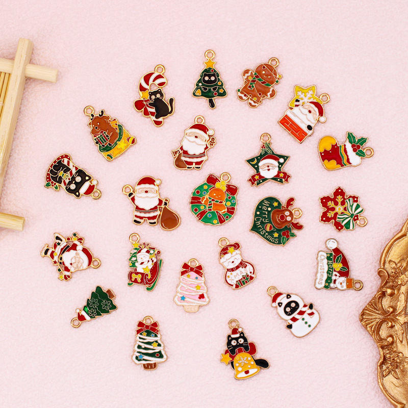クリスマス漫画 DIY 合金ドリップオイルゴールデンホワイト K サンタクローススノーフレークヘラジカクリスマス猫アクセサリー|undefined