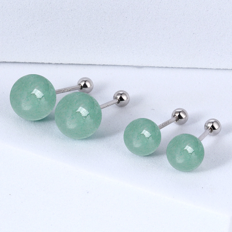 契爱 S925银东陵玉螺丝耳钉 轻奢绿宝石耳饰欧美时尚天然复古耳环