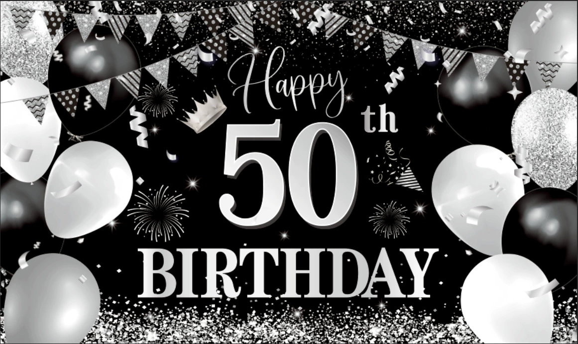 Новый серебристый черный 100D фон день рождения ткань день рождения 18 21 30 40 50 лет