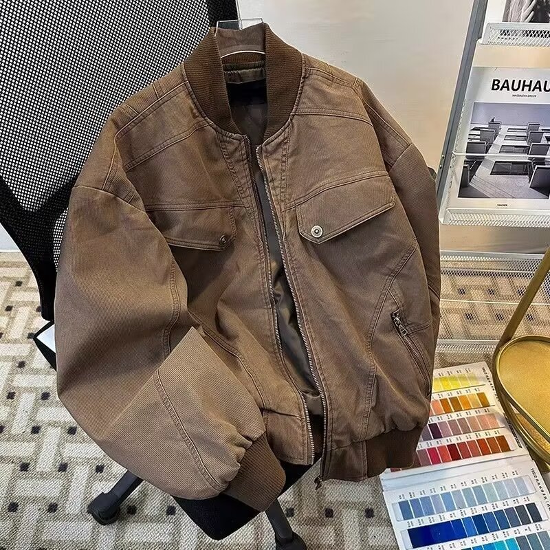 Spring and Autumn Corduroy Baseball Collar Jacket Men's Old Casual Trendy Brand American Style High Street Japanese Style Vintage Youth Jacket