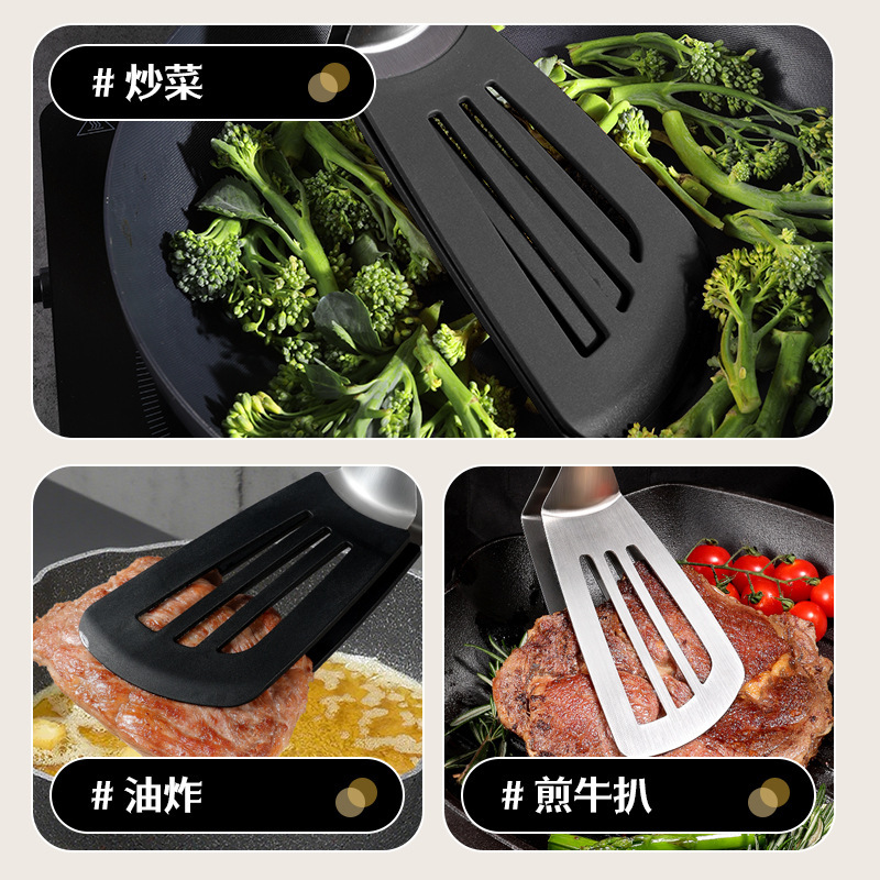 跨境厂家直销食品级硅胶不锈钢食物铲食品夹牛扒夹煎铲耐高温|undefined