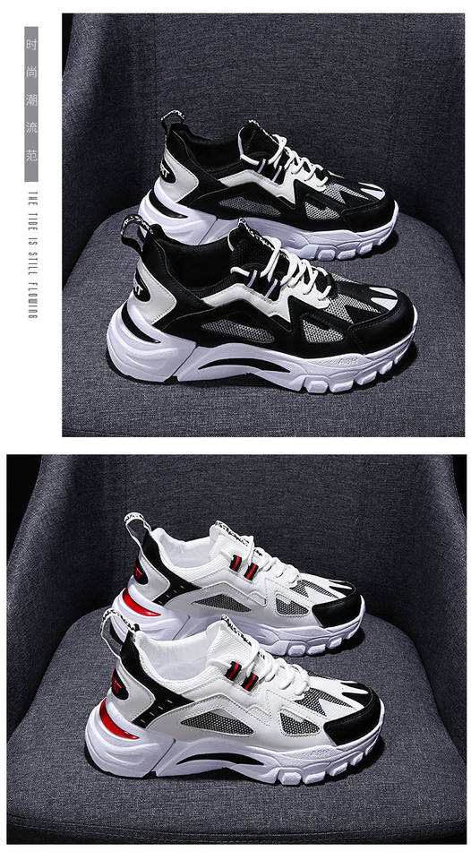 Giày thể thao nam đế dày tăng chiều cao thoáng khí kiểu Hàn Quốc, giày sneaker thường ngày cổ thấp — Trắng xanh lam, Đen toàn bộ, Đen đỏ chi tiết 23