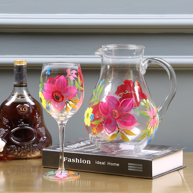 꽃 와인 유리 주전자 세트