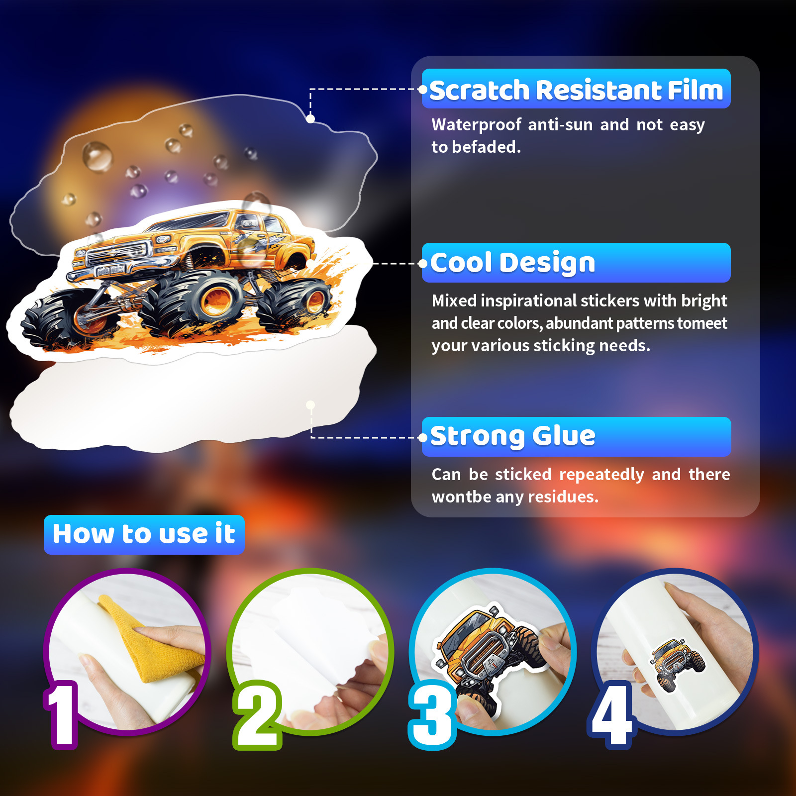 50 Pegatinas de Camiones Monstruo, Coches de Dibujos Animados, Camiones Bigfoot, Vehículos, Pegatinas Decorativas Geniales de Graffiti