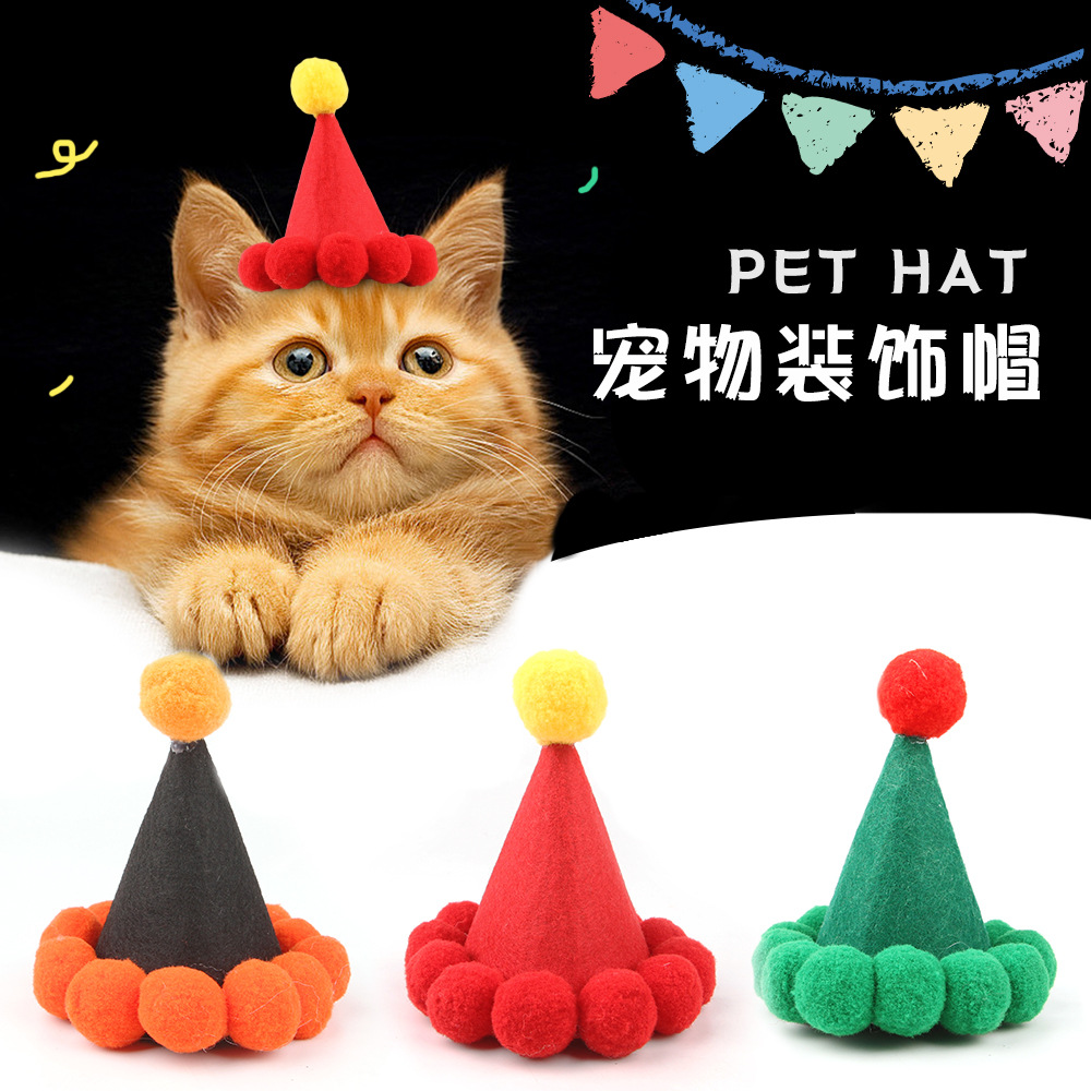 Amazon nuevo sombrero ajustable para mascotas gato vestido de pelota de peluche sombrero de Navidad vestido al por mayor