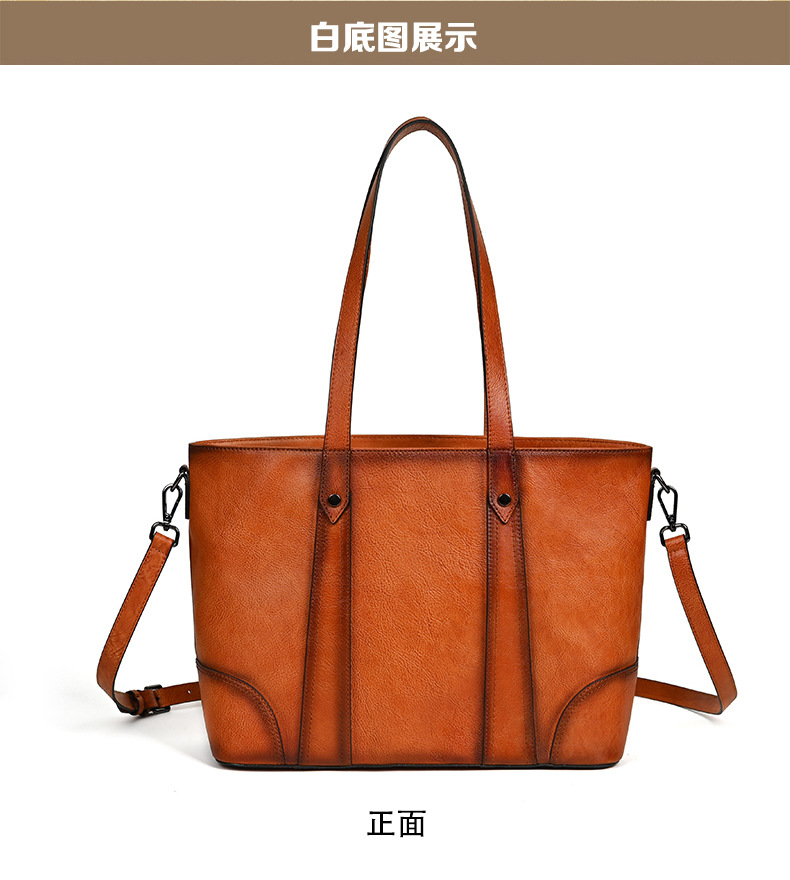 Túi tote nữ da bò cao cấp phong cách retro, dung tích lớn, đeo vai/nách — Màu nâu cổ điển, Màu Cà phê cổ điển, Màu đen cổ điển chi tiết 11