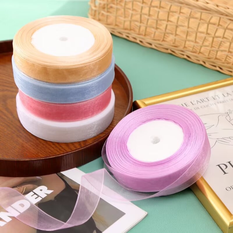 透明雪纱带2cm钩帽子编织带蝴蝶结头饰手工diy礼盒圣诞包装彩条带