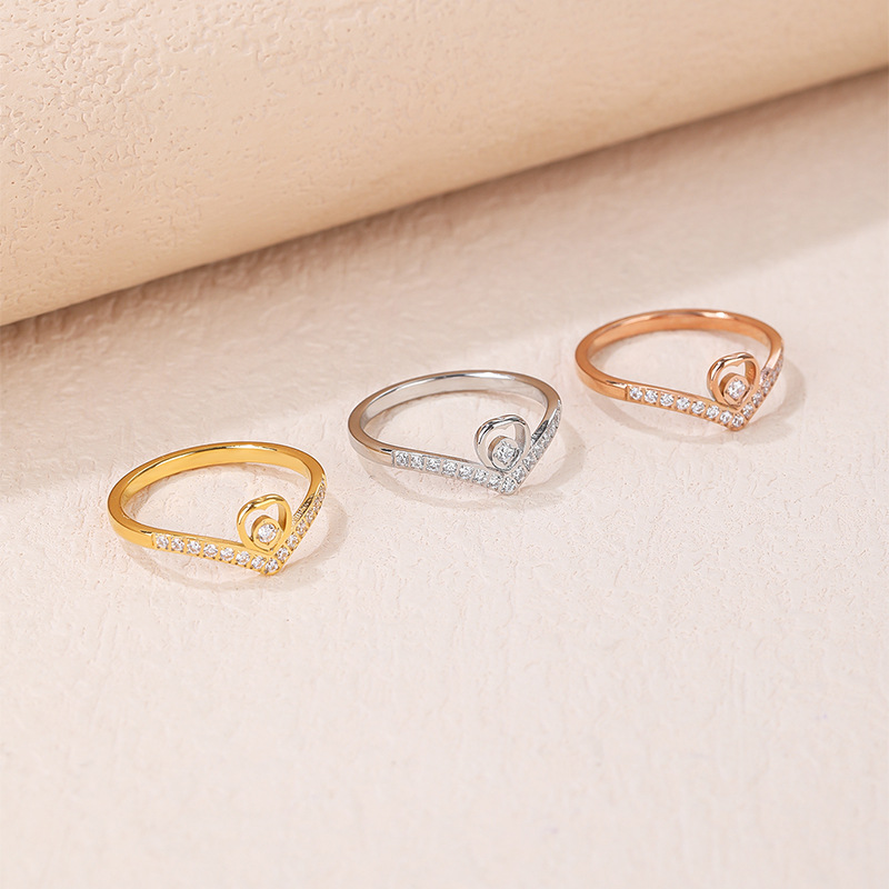 U Shape Pattern Women'S Gender Casual U Shape Titanium Steel Artificial Gemstones Rings In Bulk