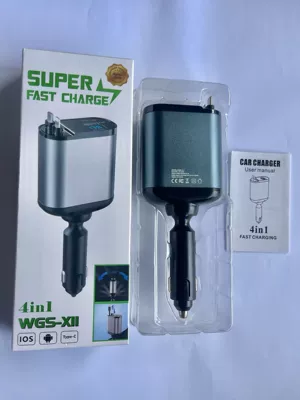 Car Charger with Retractable Cable, One-To-Four Car Charger, Super Fast Charging, Flash Charging, Car Phone Charging Head, Cigarette Lighter (Mobil şarj cihazları) - aluminum-alloy-super-fast-charging-c-line-l-line