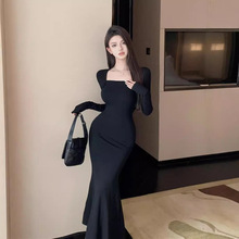 气质修身收腰显瘦连衣裙女秋冬法式长裙新款性感纯欲包臀鱼尾裙子