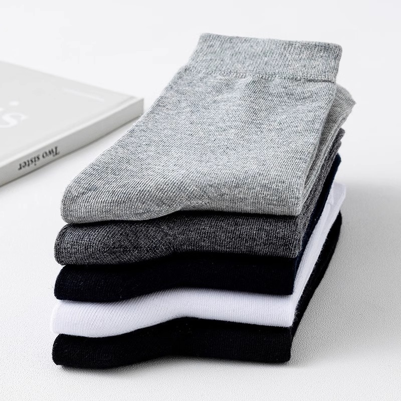 Men's Mid-Calf Socks Spring Summer Thin Black Business Long Socks Anti-Odor Breathable Sweat Absorbent White Sport Socks Solid Color
